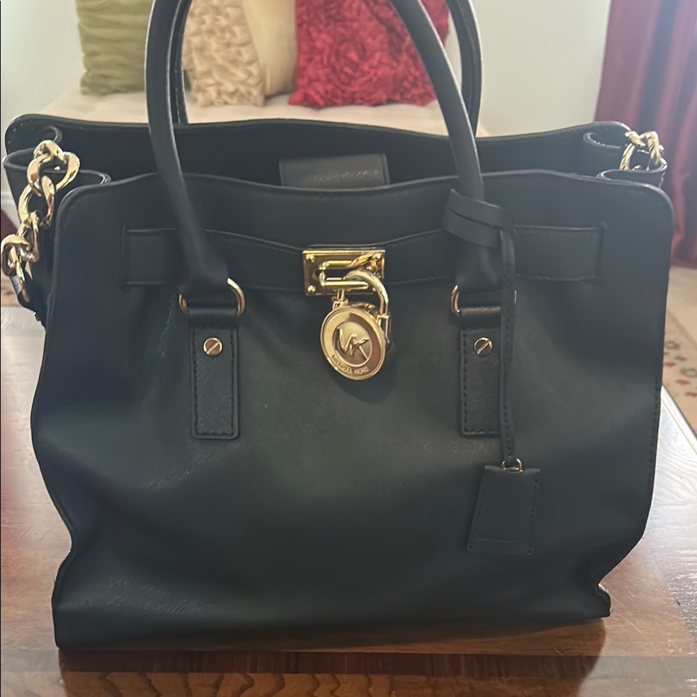 Michael Kors Hamilton Elegant Black Handbag with Gold Accents